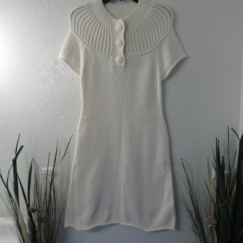 Mock Turtleneck Ivory Knit Sweater Dress Sz M